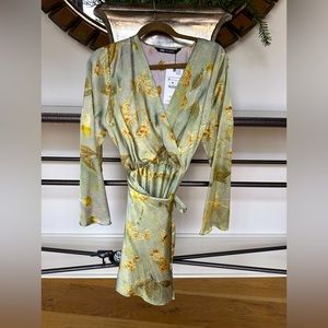 Zara Printed Satin Effect Pared Dress Size M